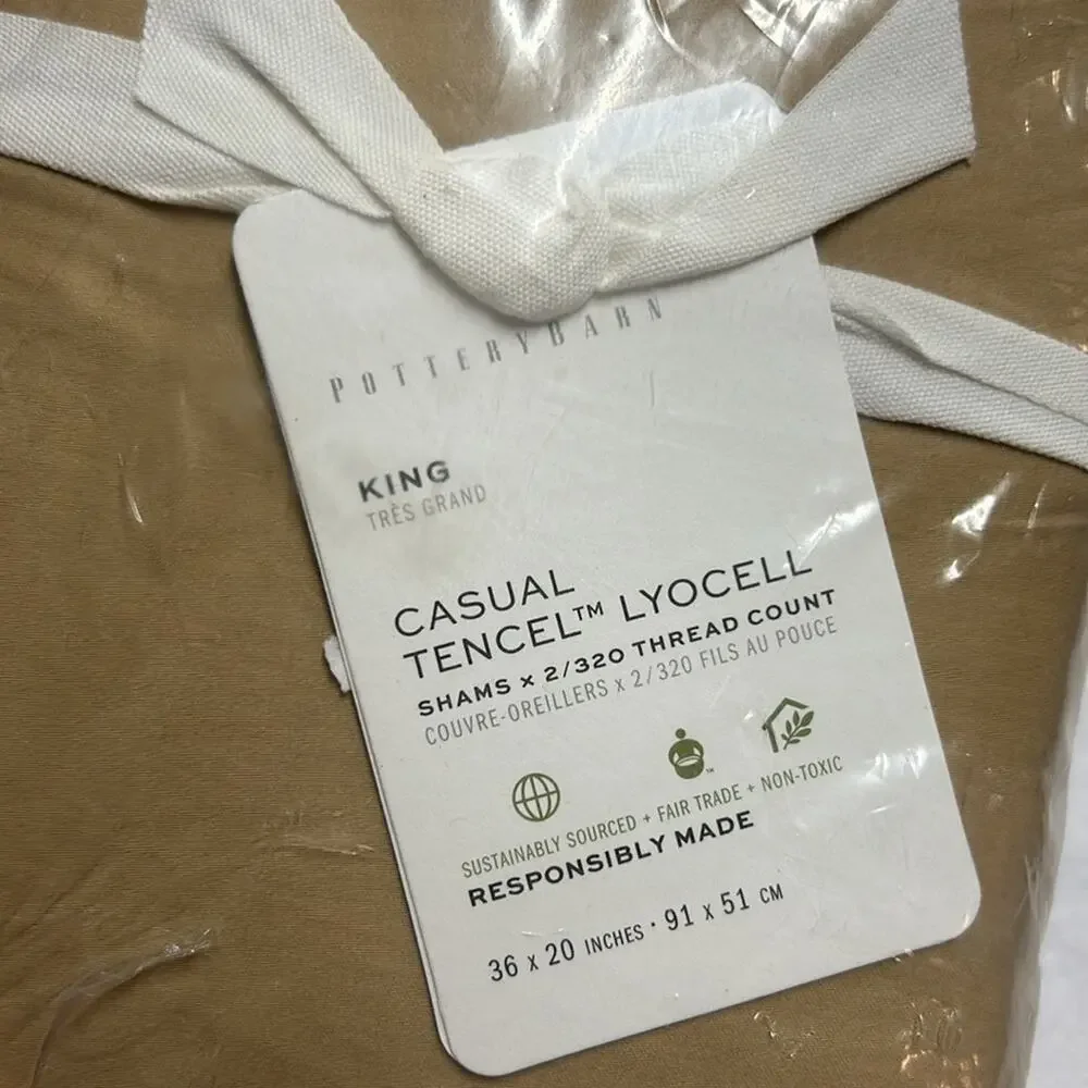 2 Pottery Barn King Pillow Sham Cover Casual Tencel Lyocell 320 Thread Count NEW